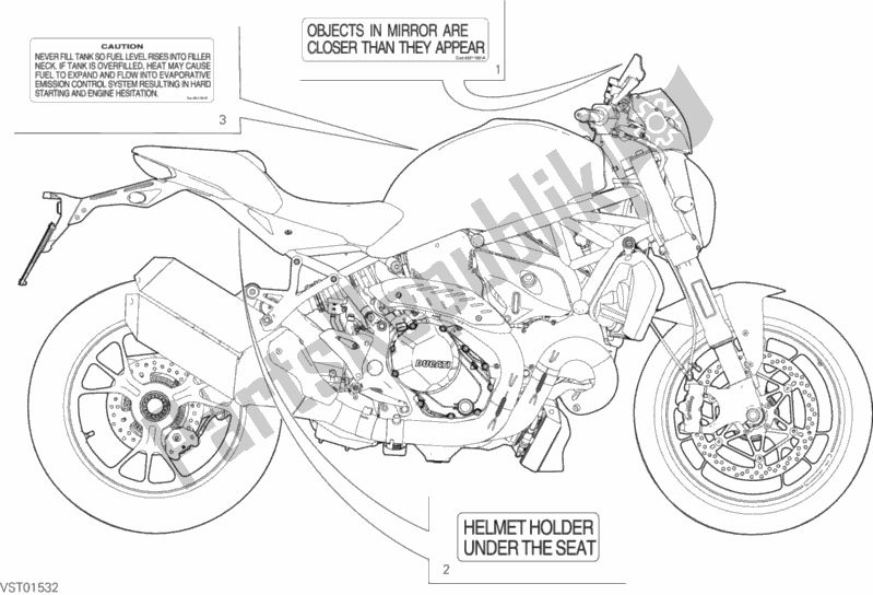 Todas as partes de Posizionamento Targhette do Ducati Monster 1200 R USA 2017